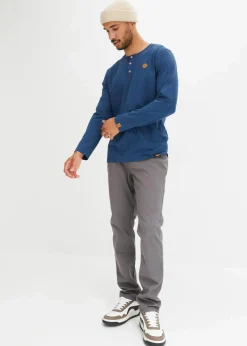 bonprix Shirts & Polos|Große Größen|Langarm-Henleyshirt aus reiner Bio-Baumwolle (2er Pack) tiefblau+rhododendronrot