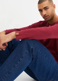 bonprix Shirts & Polos|Große Größen|Langarm-Henleyshirt aus reiner Bio-Baumwolle (2er Pack) tiefblau+rhododendronrot
