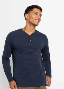 bonprix Shirts & Polos|Basics|Langarm-Henleyshirt aus reiner Bio-Baumwolle (2er Pack) dunkelblau+graugrün