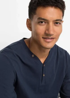 bonprix Shirts & Polos|Basics|Langarm-Henleyshirt aus reiner Bio-Baumwolle (2er Pack) dunkelblau+graugrün