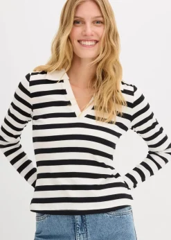 Langarm-Poloshirt aus Rippe|bonprix Online