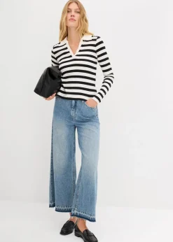 Langarm-Poloshirt aus Rippe|bonprix Online