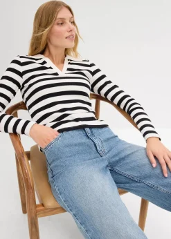 Langarm-Poloshirt aus Rippe|bonprix Online