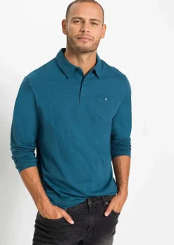 bonprix Große Größen|Basics|Langarm-Poloshirts (2er Pack) blaupetrol+hellgrau meliert