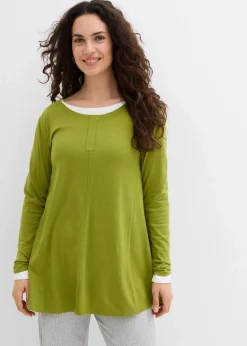 bonprix Shirts & Tops|Langarmshirt aus Baumwoll-Viskose-Mix moos