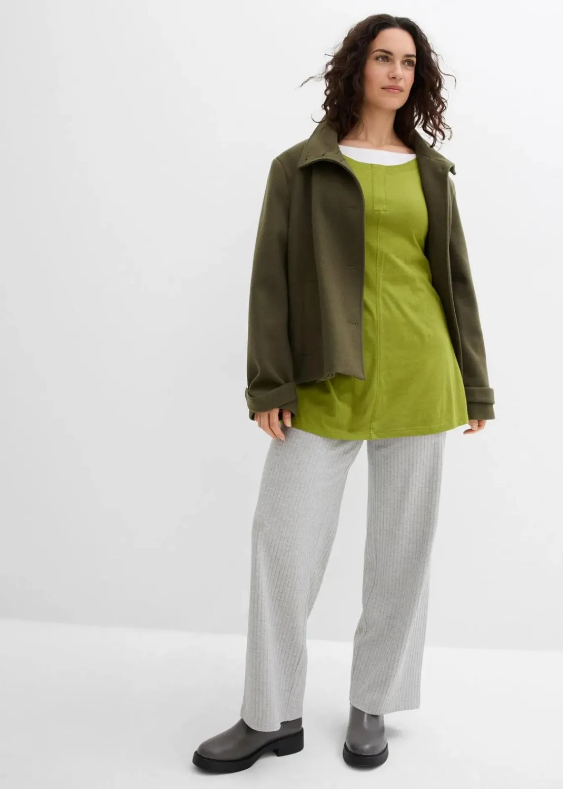 bonprix Shirts & Tops|Langarmshirt aus Baumwoll-Viskose-Mix moos