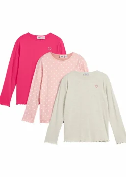 bonprix Mädchen 9-16 Jahre·Mehrfachpacks|Mädchen 9-16 Jahre·Shirts & Blusen|Langarmshirt aus Bio-Baumwolle (3er Pack) dunkelpink+softrosa+naturmeliert