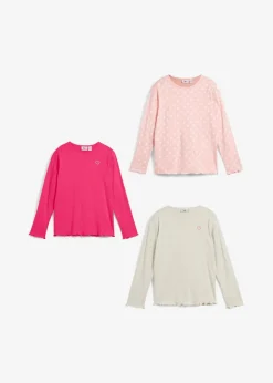 bonprix Mädchen 9-16 Jahre·Mehrfachpacks|Mädchen 9-16 Jahre·Shirts & Blusen|Langarmshirt aus Bio-Baumwolle (3er Pack) dunkelpink+softrosa+naturmeliert