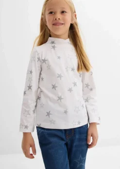 bonprix Mädchen 2-8 Jahre·Nachhaltigere Materialien|Mädchen 9-16 Jahre·Nachhaltigere Materialien|Langarmshirt aus elastischem Bio-Baumwoll-Mix (2er Pack) dunkelblau+weiß bedruckt