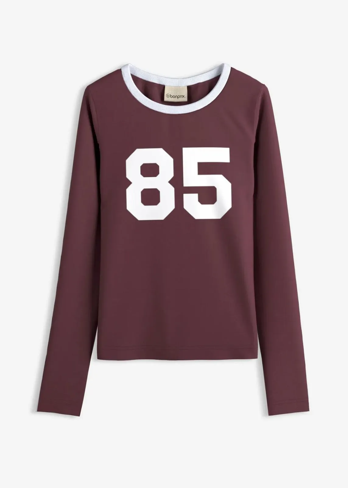 bonprix Nachhaltigere Materialien|Shirts & Tops|Langarmshirt aus leichtem Jersey ahornrot/weiß bedruckt