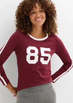 bonprix Nachhaltigere Materialien|Shirts & Tops|Langarmshirt aus leichtem Jersey ahornrot/weiß bedruckt