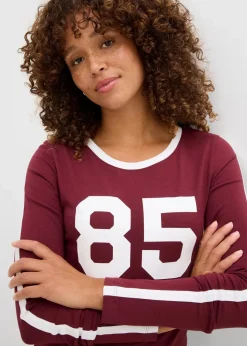bonprix Nachhaltigere Materialien|Shirts & Tops|Langarmshirt aus leichtem Jersey ahornrot/weiß bedruckt