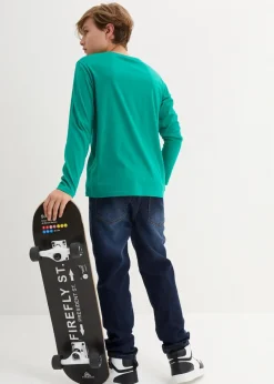 bonprix Jungen 9-16 Jahre·Mehrfachpacks|Jungen 9-16 Jahre·Bademode|Langarmshirt aus reiner Bio-Baumwolle (2er Pack) dunkelblau bedruckt+minzegrün bedruckt