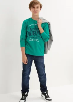 bonprix Jungen 9-16 Jahre·Mehrfachpacks|Jungen 9-16 Jahre·Bademode|Langarmshirt aus reiner Bio-Baumwolle (2er Pack) dunkelblau bedruckt+minzegrün bedruckt
