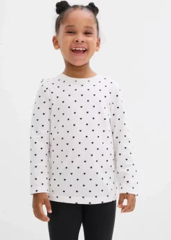 bonprix Mädchen 2-8 Jahre·Nachhaltigere Materialien|Mädchen 9-16 Jahre·Nachhaltigere Materialien|Langarmshirt aus reiner Bio-Baumwolle (3er Pack) wollweiß bedruckt+wollweiß+schwarz