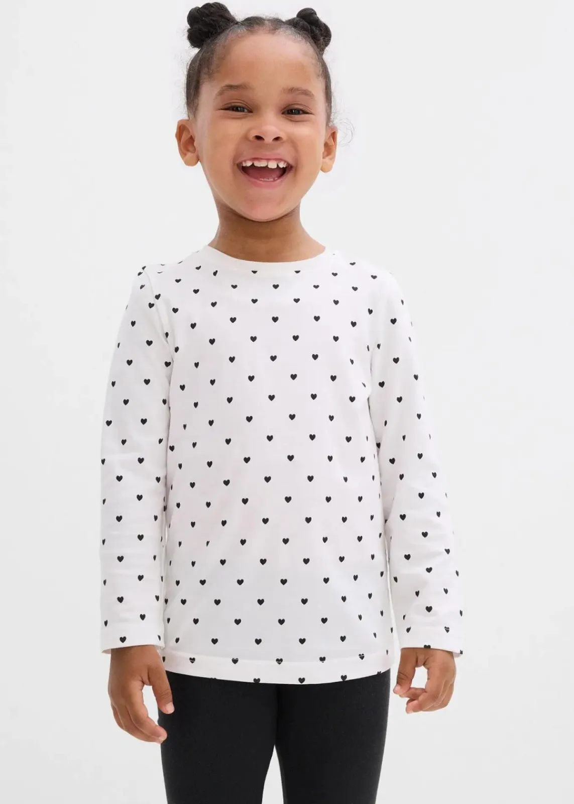 bonprix Mädchen 2-8 Jahre·Nachhaltigere Materialien|Mädchen 9-16 Jahre·Nachhaltigere Materialien|Langarmshirt aus reiner Bio-Baumwolle (3er Pack) wollweiß bedruckt+wollweiß+schwarz
