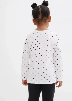 bonprix Mädchen 2-8 Jahre·Nachhaltigere Materialien|Mädchen 9-16 Jahre·Nachhaltigere Materialien|Langarmshirt aus reiner Bio-Baumwolle (3er Pack) wollweiß bedruckt+wollweiß+schwarz