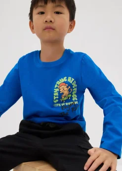 bonprix Jungen 2-8 Jahre·Nachhaltigere Materialien|Jungen 2-8 Jahre·Shirts|Langarmshirt aus reiner Bio-Baumwolle azurblau bedruckt