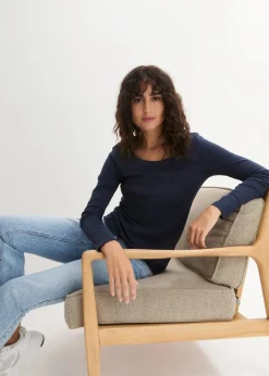 bonprix Shirts & Tops|Basics|Langarmshirt aus reiner Bio-Baumwolle dunkelblau