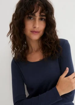 bonprix Shirts & Tops|Basics|Langarmshirt aus reiner Bio-Baumwolle dunkelblau