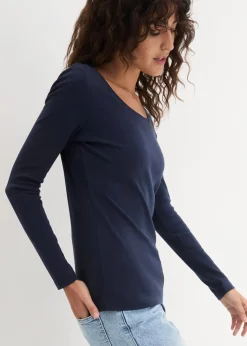 bonprix Shirts & Tops|Basics|Langarmshirt aus reiner Bio-Baumwolle dunkelblau