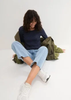 bonprix Shirts & Tops|Basics|Langarmshirt aus reiner Bio-Baumwolle dunkelblau