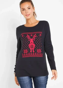 bonprix Shirts & Tops|Langarmshirt aus reiner Baumwolle schwarz/rot