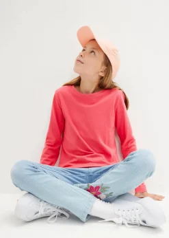 bonprix Mädchen 9-16 Jahre·Mehrfachpacks|Mädchen 9-16 Jahre·Shirts & Blusen|Langarmshirt aus reiner Baumwolle (3er Pack) schwarz+wollweiß+himbeere