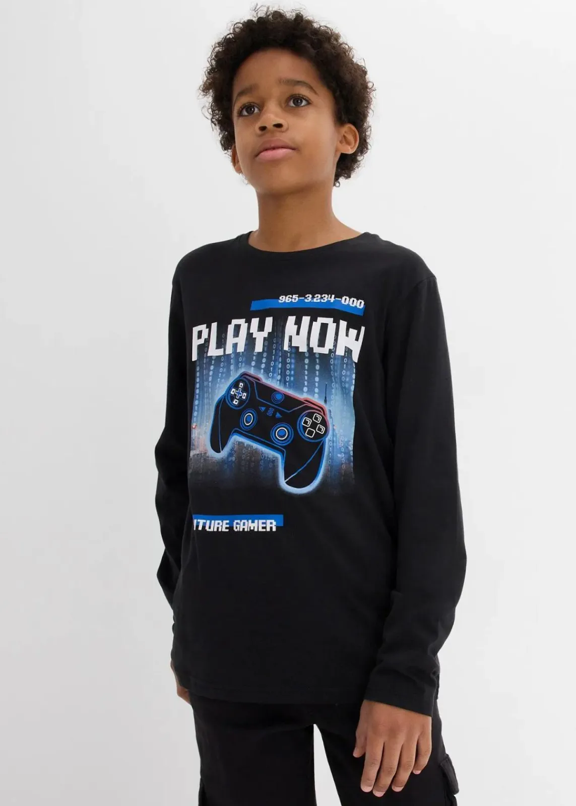 bonprix Jungen 9-16 Jahre·Bademode|Jungen 9-16 Jahre·Shirts|Langarmshirt aus reiner Bio-Baumwolle schwarz graphisch bedruckt