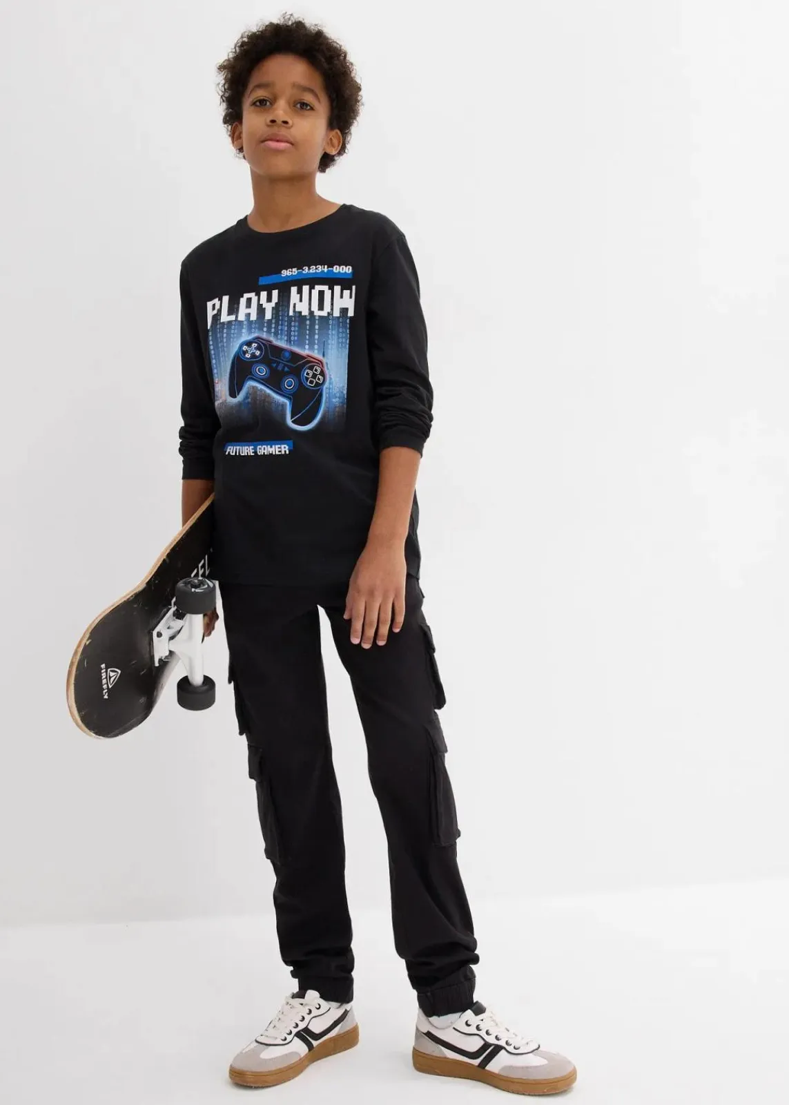 bonprix Jungen 9-16 Jahre·Bademode|Jungen 9-16 Jahre·Shirts|Langarmshirt aus reiner Bio-Baumwolle schwarz graphisch bedruckt