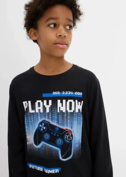 bonprix Jungen 9-16 Jahre·Bademode|Jungen 9-16 Jahre·Shirts|Langarmshirt aus reiner Bio-Baumwolle schwarz graphisch bedruckt