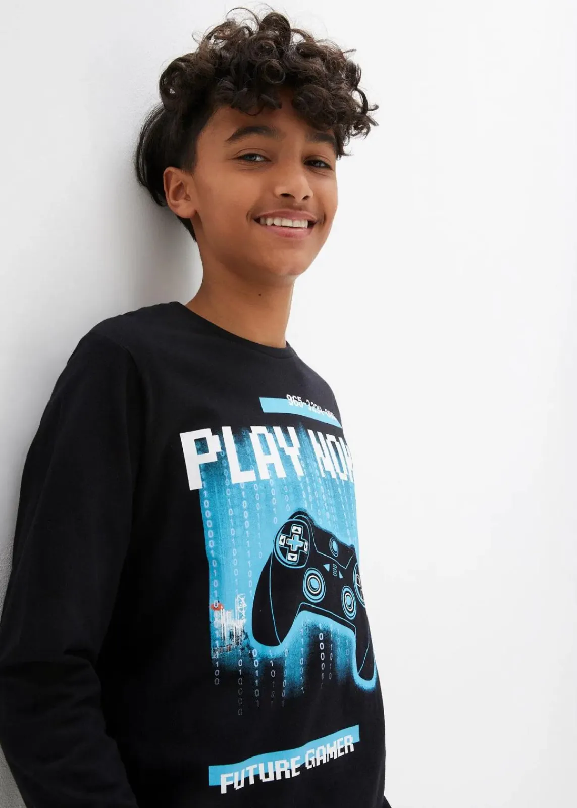 bonprix Jungen 9-16 Jahre·Bademode|Jungen 9-16 Jahre·Shirts|Langarmshirt aus reiner Bio-Baumwolle schwarz graphisch bedruckt