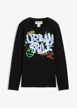 bonprix Jungen 9-16 Jahre·Shirts|Jungen 2-8 Jahre·Nachhaltigere Materialien|Langarmshirt aus reiner Bio-Baumwolle schwarz graphisch bedruckt
