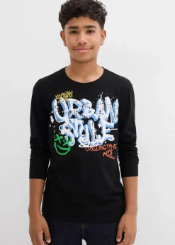 bonprix Jungen 9-16 Jahre·Shirts|Jungen 2-8 Jahre·Nachhaltigere Materialien|Langarmshirt aus reiner Bio-Baumwolle schwarz graphisch bedruckt
