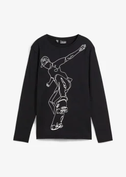 bonprix Jungen 9-16 Jahre·Shirts|Jungen 2-8 Jahre·Nachhaltigere Materialien|Langarmshirt aus reiner Bio-Baumwolle schwarz bedruckt