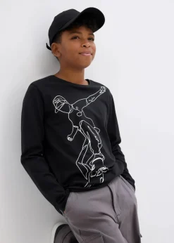 bonprix Jungen 9-16 Jahre·Shirts|Jungen 2-8 Jahre·Nachhaltigere Materialien|Langarmshirt aus reiner Bio-Baumwolle schwarz bedruckt