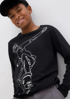 bonprix Jungen 9-16 Jahre·Shirts|Jungen 2-8 Jahre·Nachhaltigere Materialien|Langarmshirt aus reiner Bio-Baumwolle schwarz bedruckt