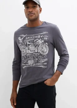 bonprix Shirts & Polos|Langarmshirt aus reiner Bio-Baumwolle schiefergrau bedruckt