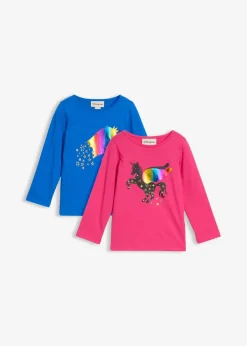 bonprix Mädchen 2-8 Jahre·Nachhaltigere Materialien|Mädchen 9-16 Jahre·Nachhaltigere Materialien|Langarmshirt aus reiner Bio Baumwolle (2er Pack) azurblau+pinklady