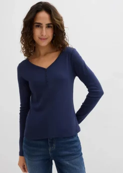 bonprix Bekleidung·Röcke|Nachhaltigere Materialien|Langarmshirt aus reiner Bio-Baumwolle dunkelblau