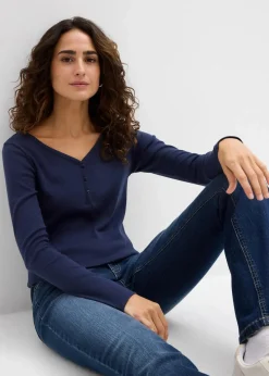 bonprix Bekleidung·Röcke|Nachhaltigere Materialien|Langarmshirt aus reiner Bio-Baumwolle dunkelblau