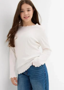 bonprix Mädchen 9-16 Jahre·Shirts & Blusen|Mädchen 2-8 Jahre·Nachhaltigere Materialien|Langarmshirt aus reiner Bio-Baumwolle wollweiß