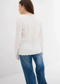 bonprix Mädchen 9-16 Jahre·Shirts & Blusen|Mädchen 2-8 Jahre·Nachhaltigere Materialien|Langarmshirt aus reiner Bio-Baumwolle wollweiß