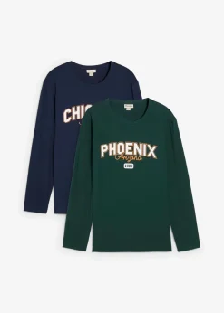 bonprix Große Größen|Shirts & Polos|Langarmshirt aus reiner Bio-Baumwolle (2er Pack) dunkelblau+tiefgrün bedruckt