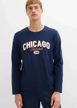 bonprix Große Größen|Shirts & Polos|Langarmshirt aus reiner Bio-Baumwolle (2er Pack) dunkelblau+tiefgrün bedruckt