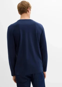 bonprix Große Größen|Shirts & Polos|Langarmshirt aus reiner Bio-Baumwolle (2er Pack) dunkelblau+tiefgrün bedruckt