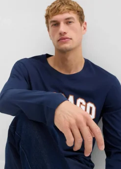 bonprix Große Größen|Shirts & Polos|Langarmshirt aus reiner Bio-Baumwolle (2er Pack) dunkelblau+tiefgrün bedruckt