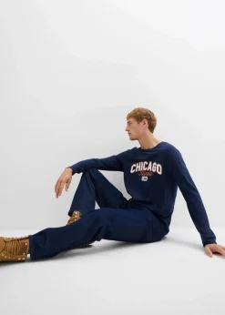 bonprix Große Größen|Shirts & Polos|Langarmshirt aus reiner Bio-Baumwolle (2er Pack) dunkelblau+tiefgrün bedruckt