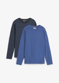 bonprix Jungen 9-16 Jahre·Mehrfachpacks|Jungen 9-16 Jahre·Shirts|Langarmshirt aus reiner Bio-Baumwolle (2er Pack) anthrazit meliert/hellindigo gestreift+hellindigo