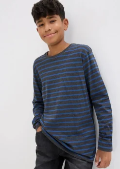 bonprix Jungen 9-16 Jahre·Mehrfachpacks|Jungen 9-16 Jahre·Shirts|Langarmshirt aus reiner Bio-Baumwolle (2er Pack) anthrazit meliert/hellindigo gestreift+hellindigo